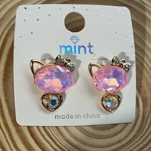 Pink and Gold Cat-Shaped Earrings